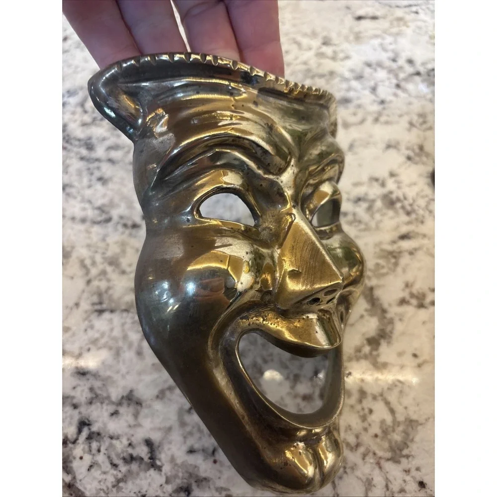 VINTAGE SOLID‎ BRASS THEATER COMEDY AND TRAGEDY MASKS WALL HANGING DECOR ACTING